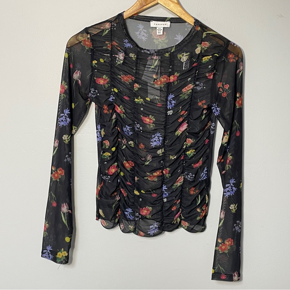 TopShop Floral long sleeve‎ mesh women’s size small, NWT